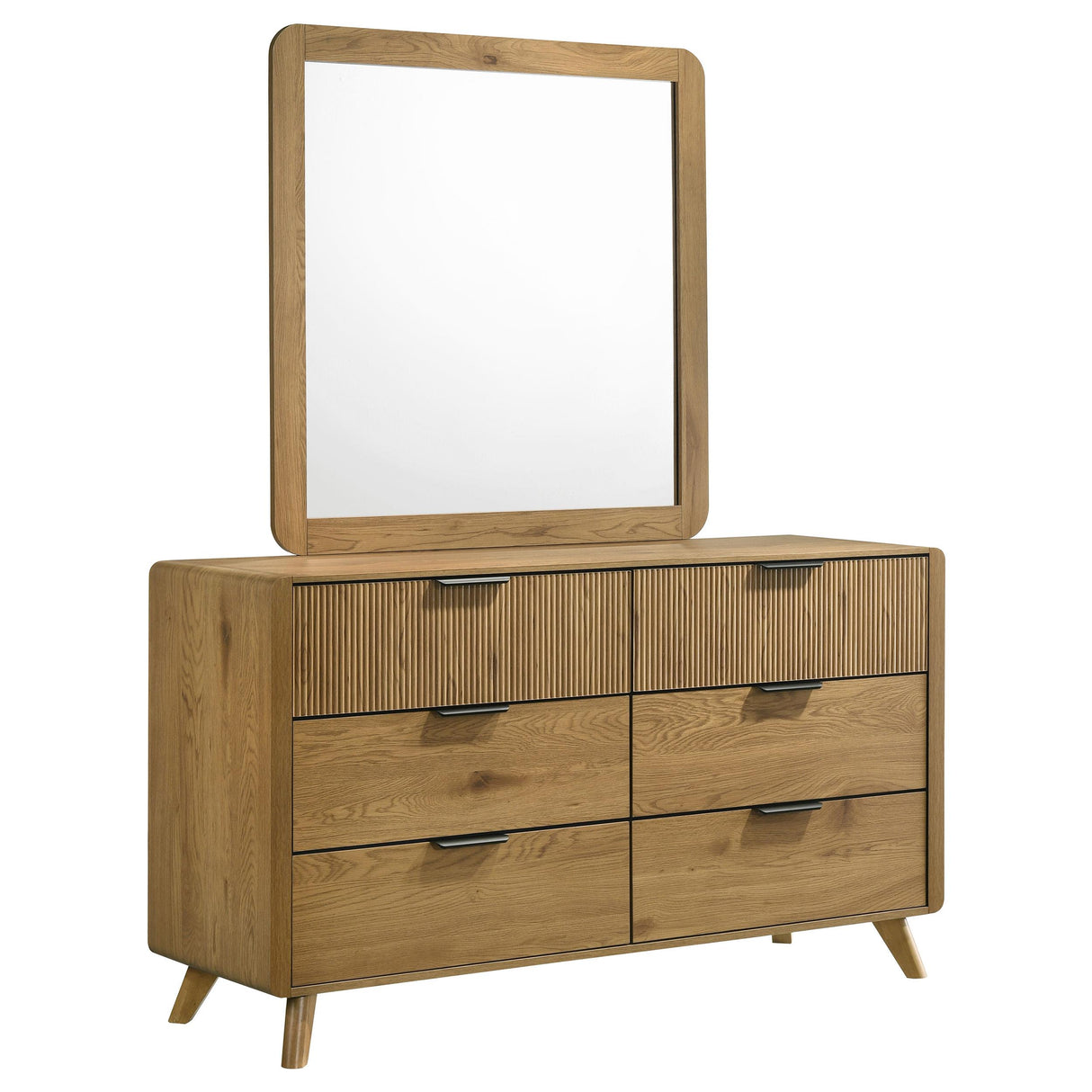 Bennett Light Oak 6-drawer Bedroom Dresser and Mirror Set from Coaster - Luna Furniture