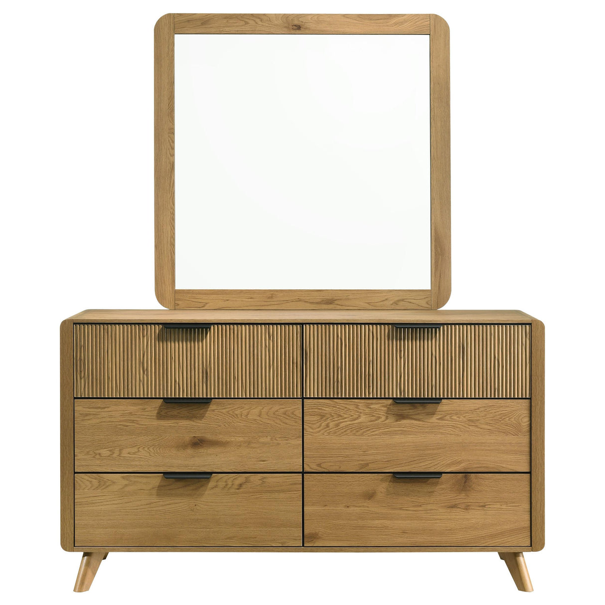 Bennett Light Oak 6-drawer Bedroom Dresser and Mirror Set from Coaster - Luna Furniture