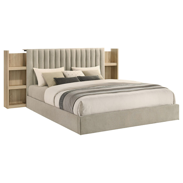 Arielle Light Oak Eastern King Bookcase Panel Storage Bed