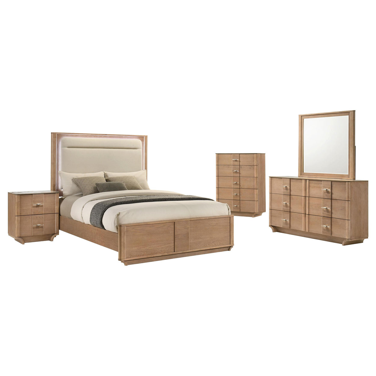 Leanne Light Oak 5-piece Queen Bedroom Set from Coaster - Luna Furniture