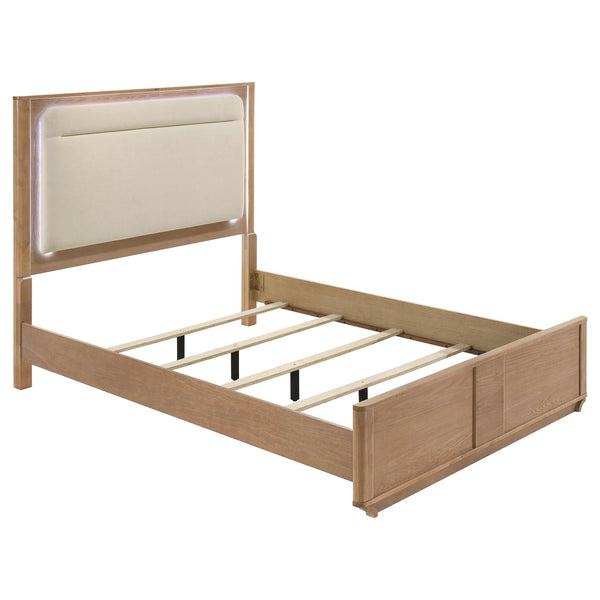 Leanne Light Oak and Off White Queen LED Panel Bed