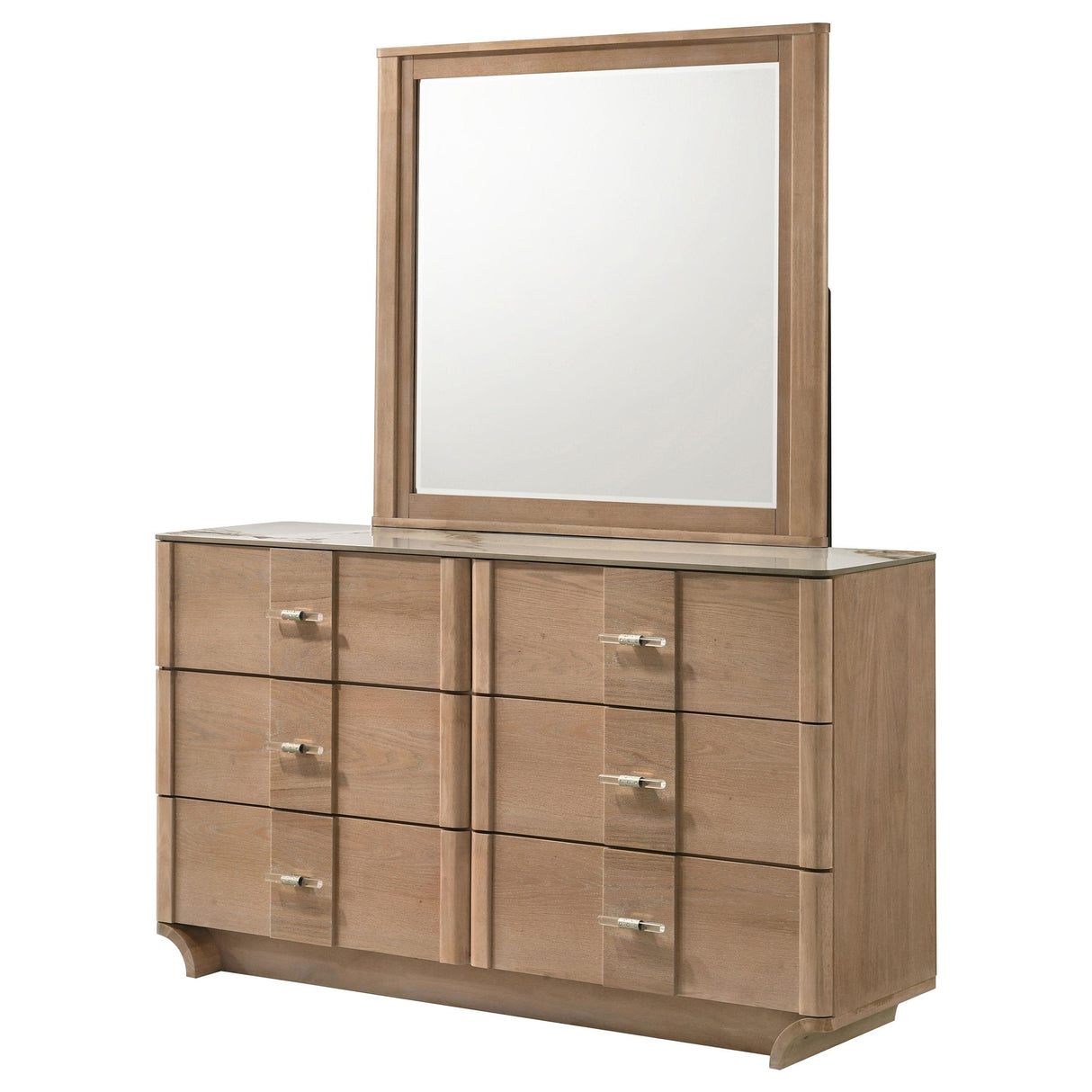 Leanne Light Oak 6-drawer Sinter Stone Top Dresser and Mirror from Coaster - Luna Furniture