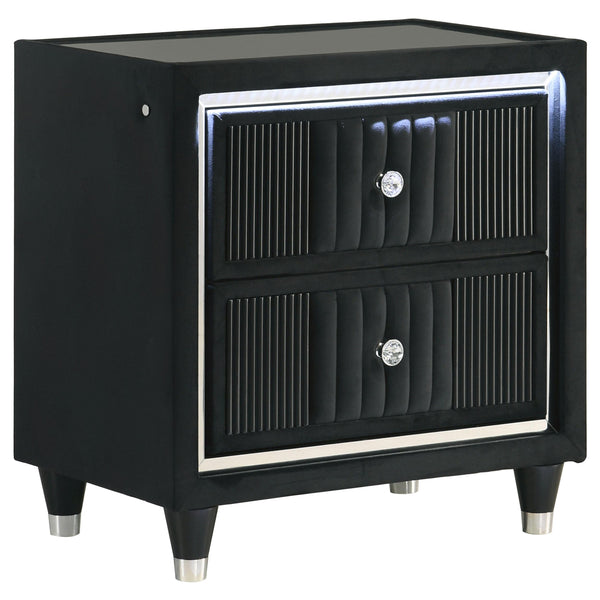 Ravenne Black 2-drawer Velvet Upholstered LED Nightstand with USB