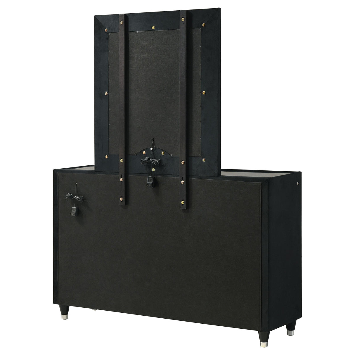 Ravenne Black dresser and mirror set back view, full rear panel