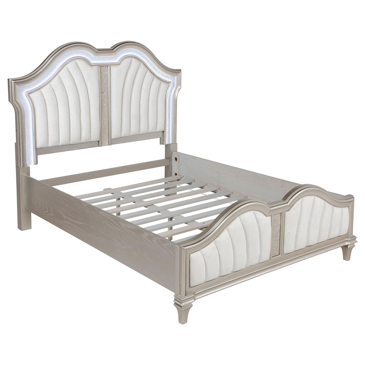 Evangeline Ivory and Silver Oak Upholstered 4-Piece Queen Platform Bedroom Set from Coaster - Luna Furniture