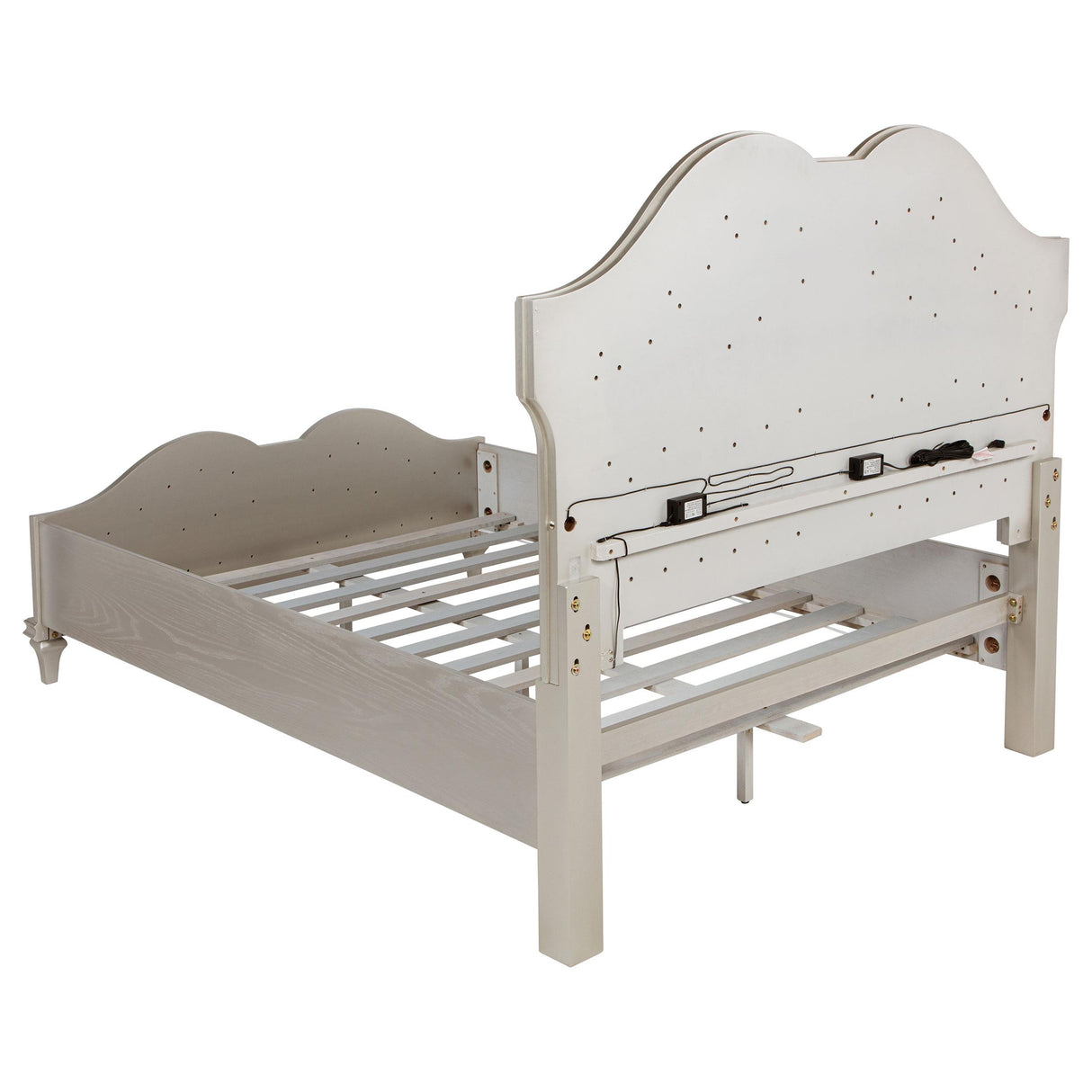 Evangeline Ivory and Silver Oak Upholstered 4-Piece Queen Platform Bedroom Set from Coaster - Luna Furniture
