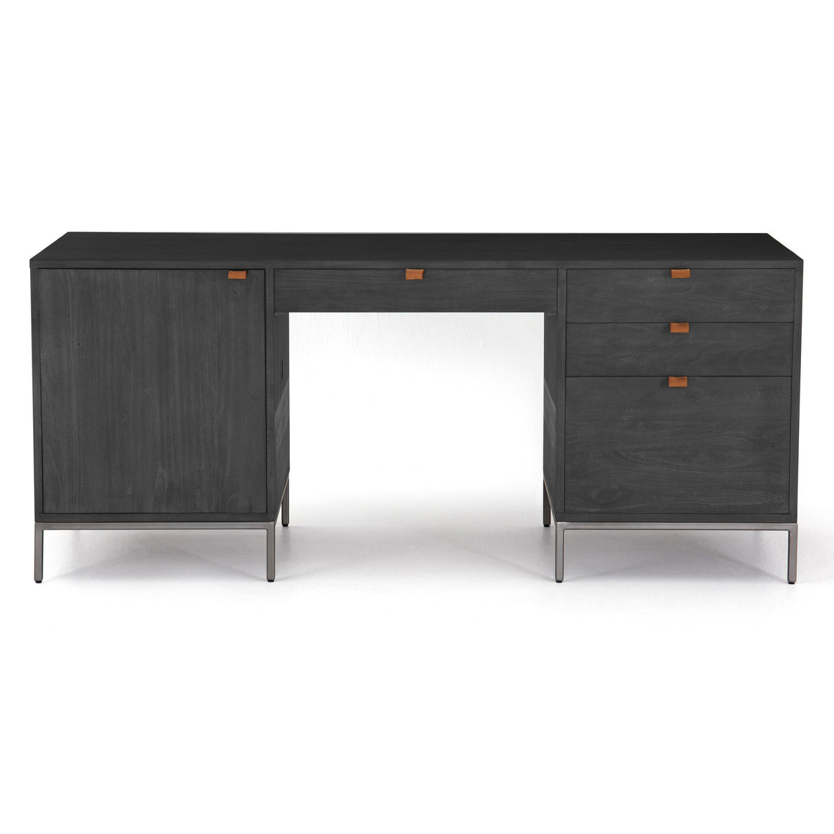 Trey Executive Desk in Black Wash Poplar from Four Hands - Luna Furniture