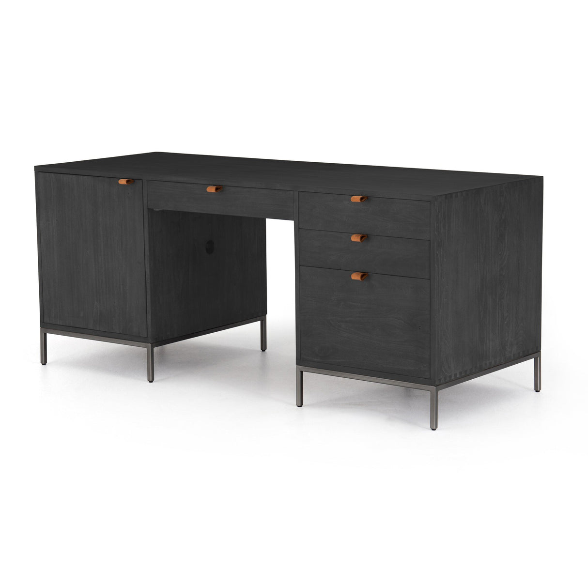 Trey Executive Desk in Black Wash Poplar from Four Hands - Luna Furniture