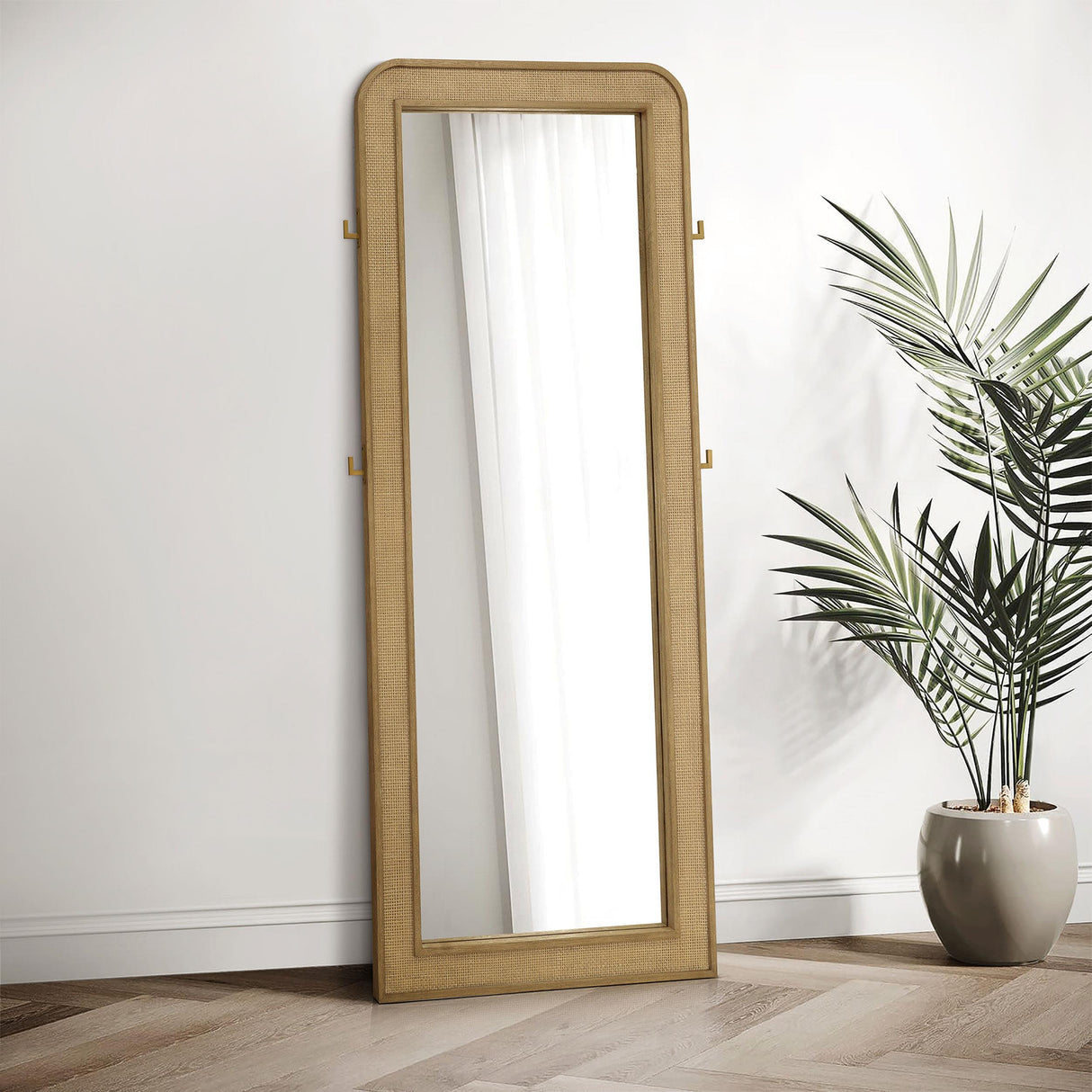 Arini Sand Wash Cane Weave Full Length Standing Floor Mirror from Coaster - Luna Furniture