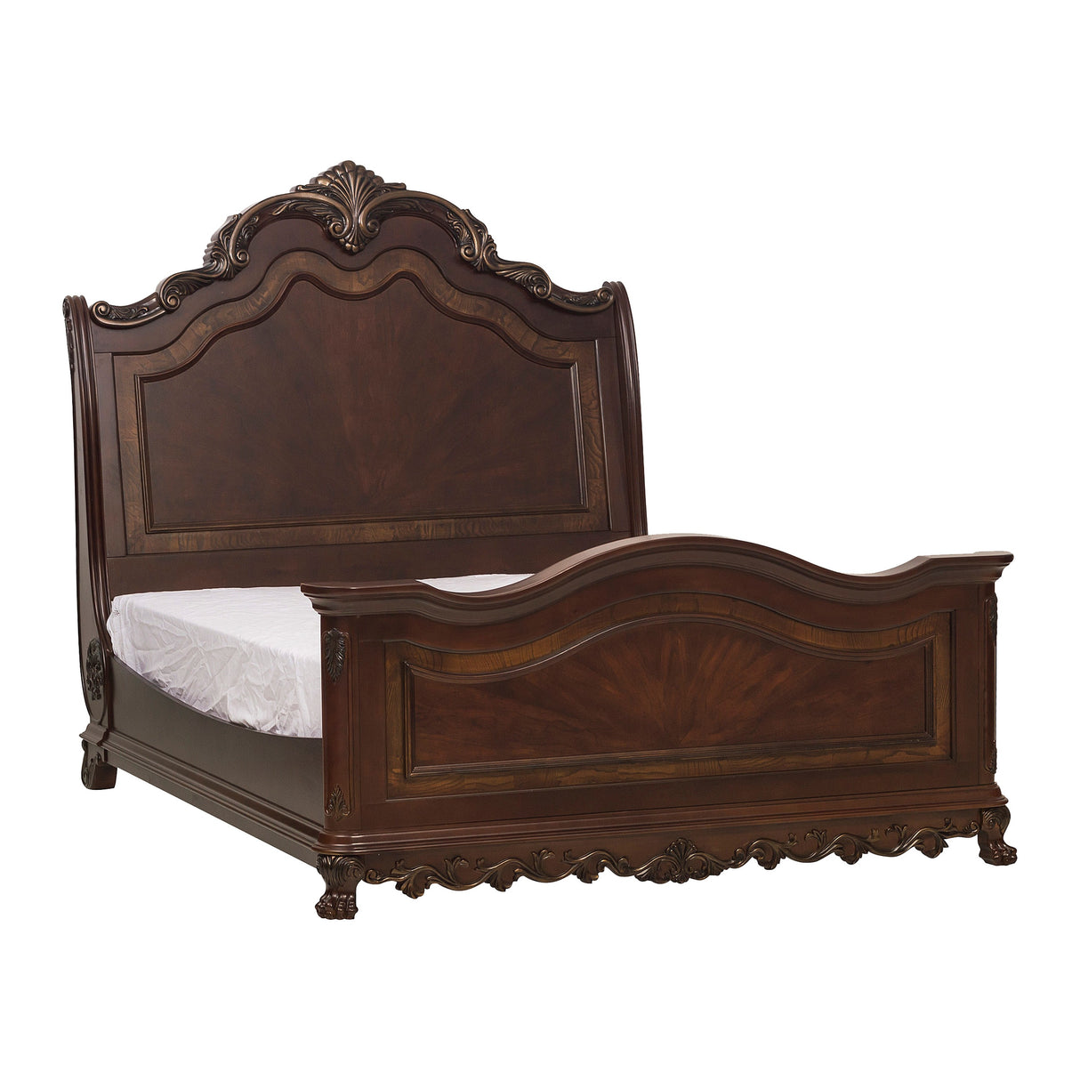 Deryn Park Cherry 4-Piece Queen Sleigh Bedroom Set (Queen Bed, Nightstand, Dresser, Mirror) from Homelegance - Luna Furniture