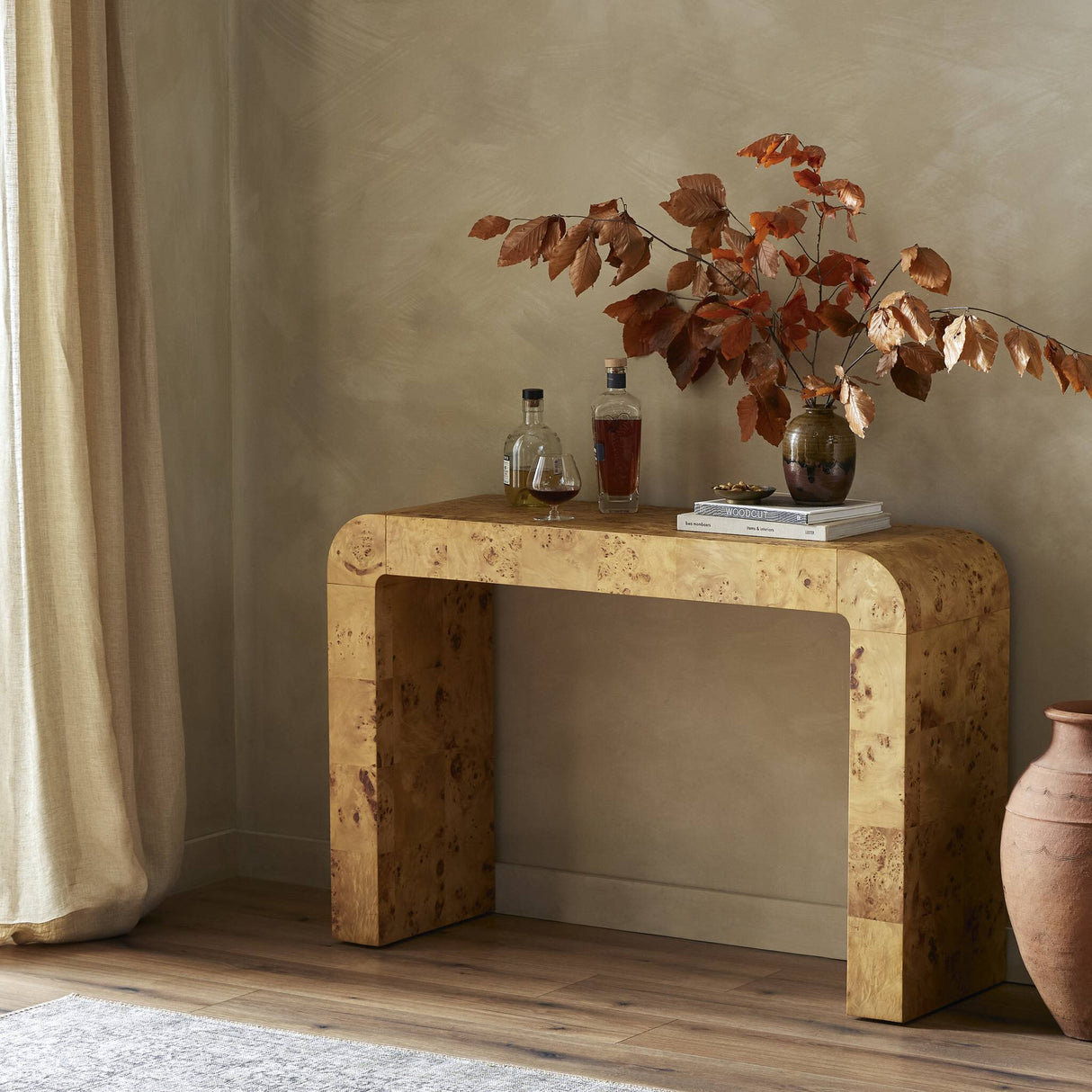 Jenson Console Table in Natural Poplar Burl Veneer from Four Hands - Luna Furniture