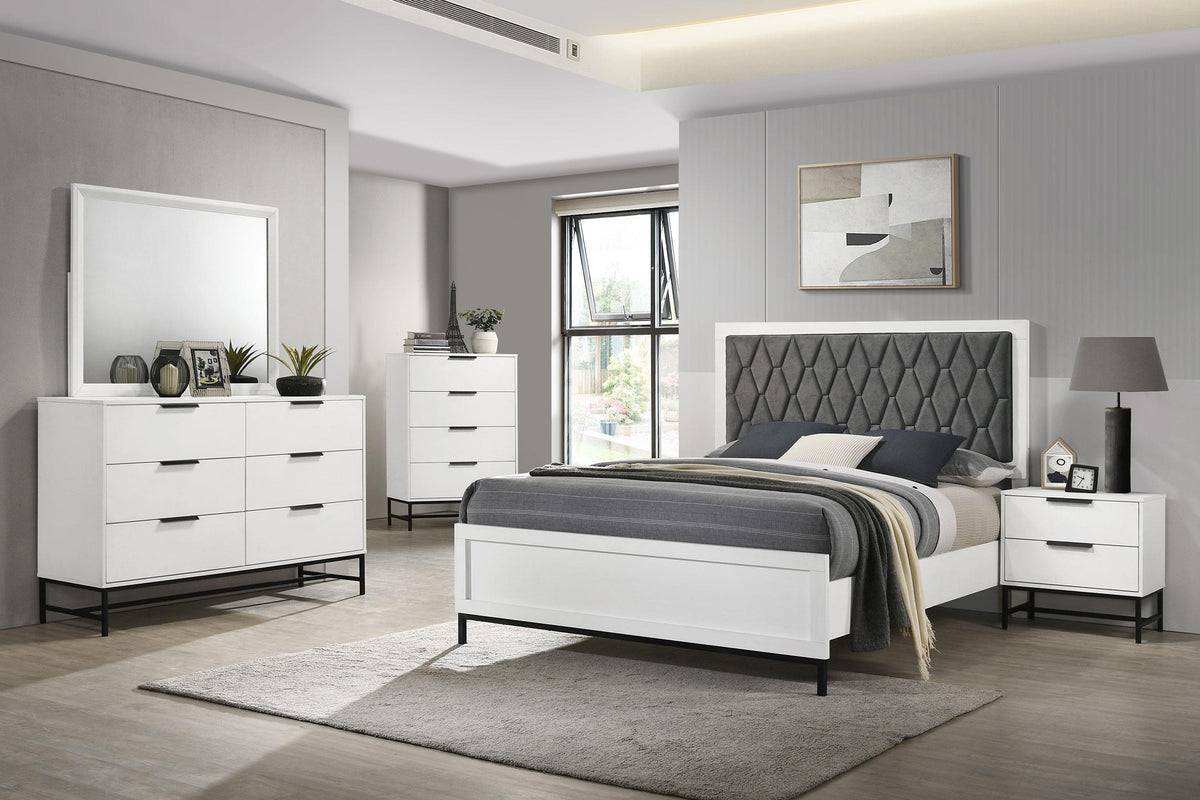 Sonora White Eastern King Upholstered Panel Bed from Coaster - Luna Furniture