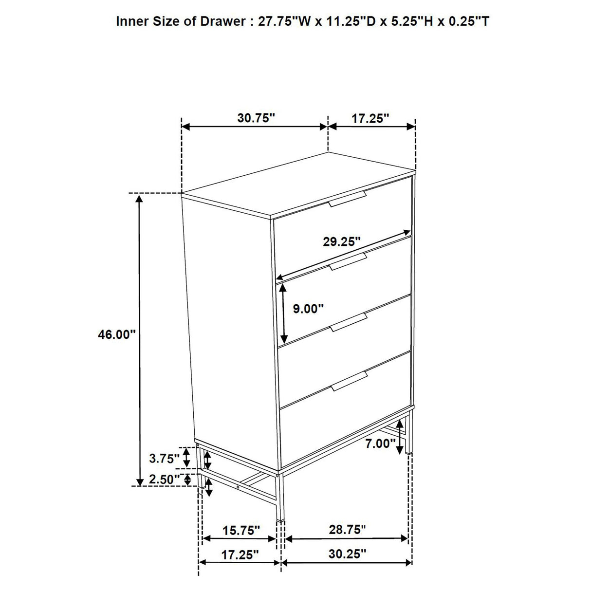 Sonora White 4-Drawer Bedroom Chest from Coaster - Luna Furniture