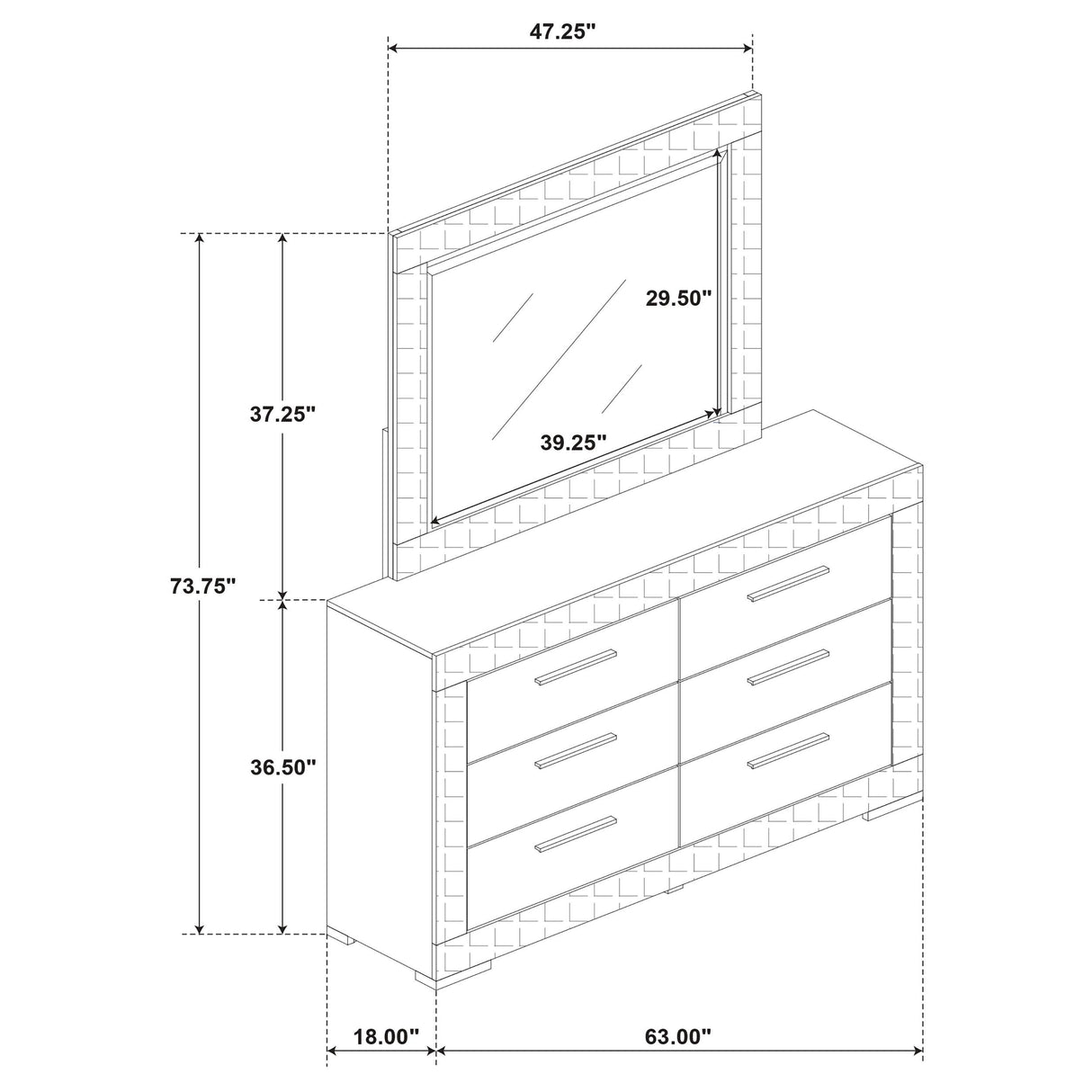 Ives White High Gloss 6-Drawer Dresser and Mirror from Coaster - Luna Furniture