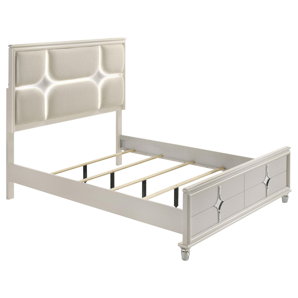 Olivia Pearl White Queen Panel Bed with LED Headboard from Coaster - Luna Furniture
