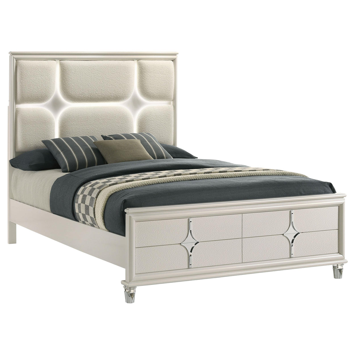 Olivia Pearl White Queen Panel Bed with LED Headboard from Coaster - Luna Furniture
