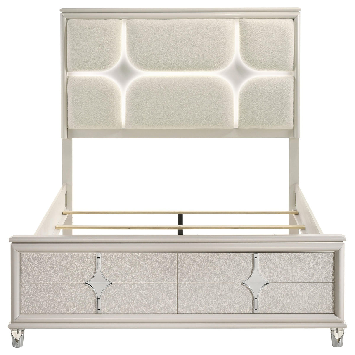 Olivia Pearl White Queen Panel Bed with LED Headboard from Coaster - Luna Furniture