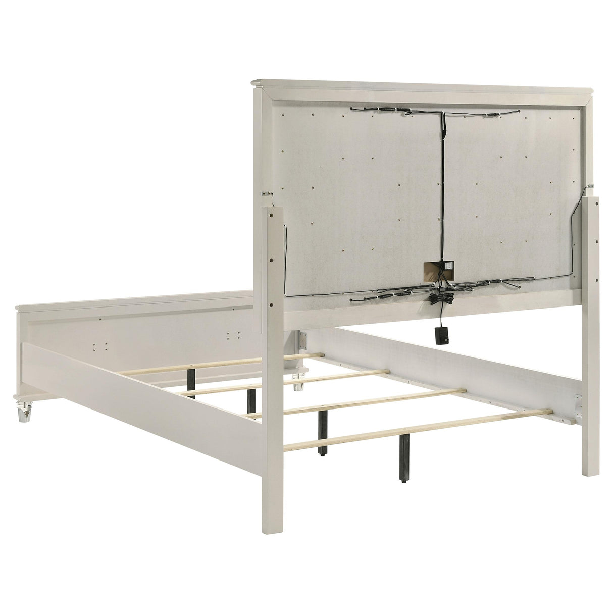 Olivia Pearl White Queen Panel Bed with LED Headboard from Coaster - Luna Furniture