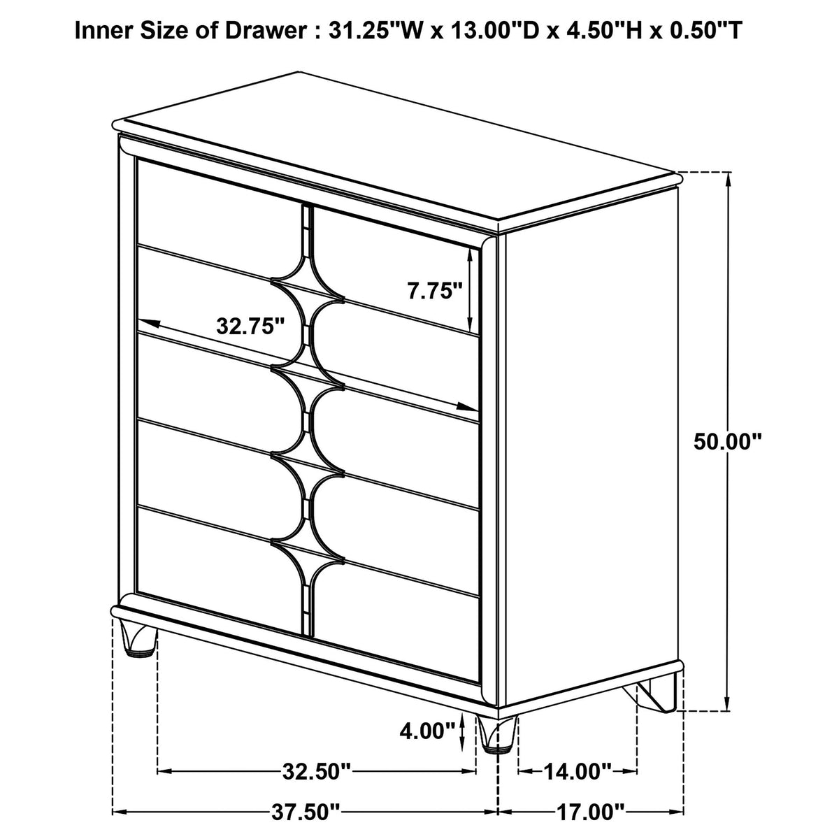 Olivia Pearl White 5-Drawer Bedroom Chest from Coaster - Luna Furniture