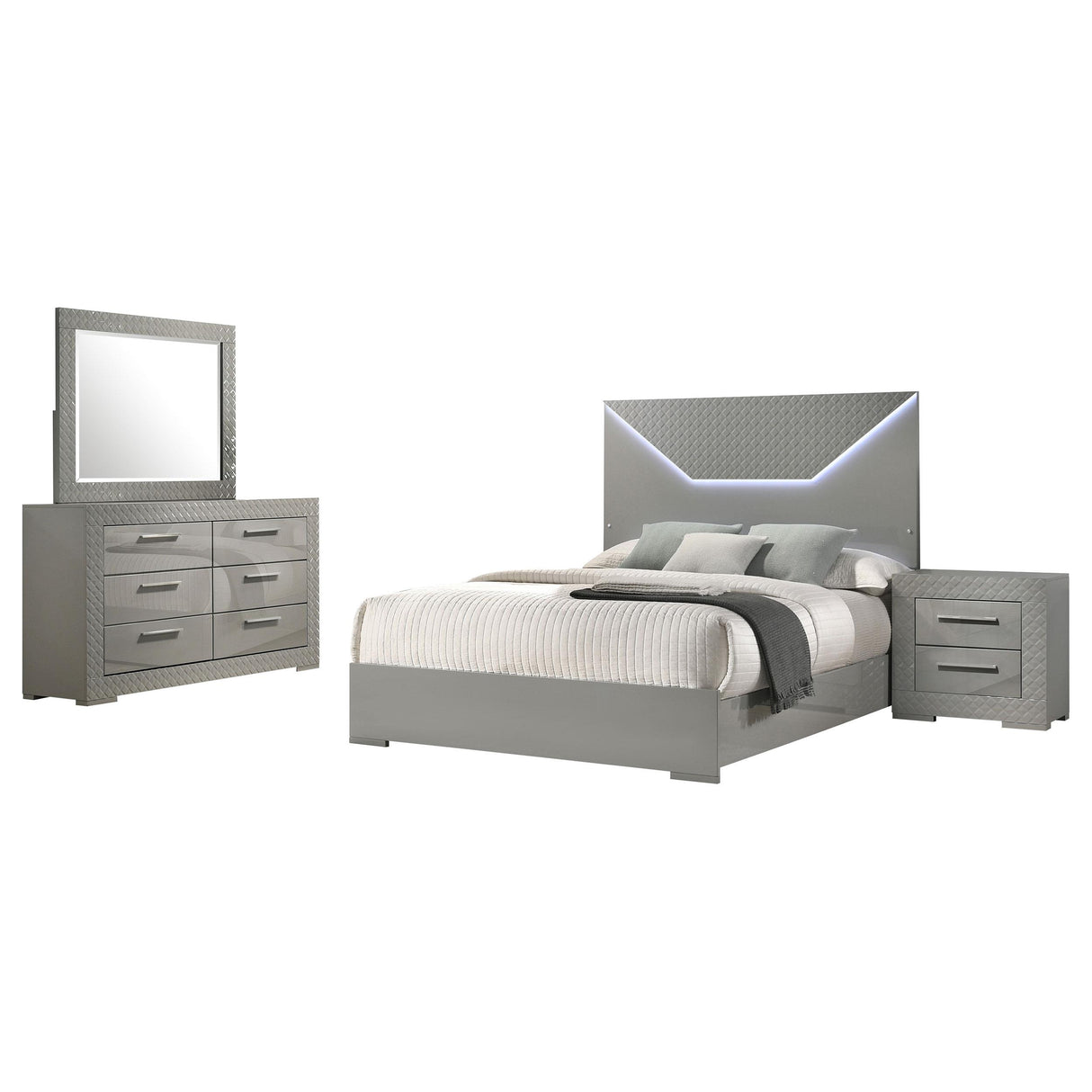 Ives Gray High Gloss 4-Piece Queen Bedroom Set from Coaster - Luna Furniture