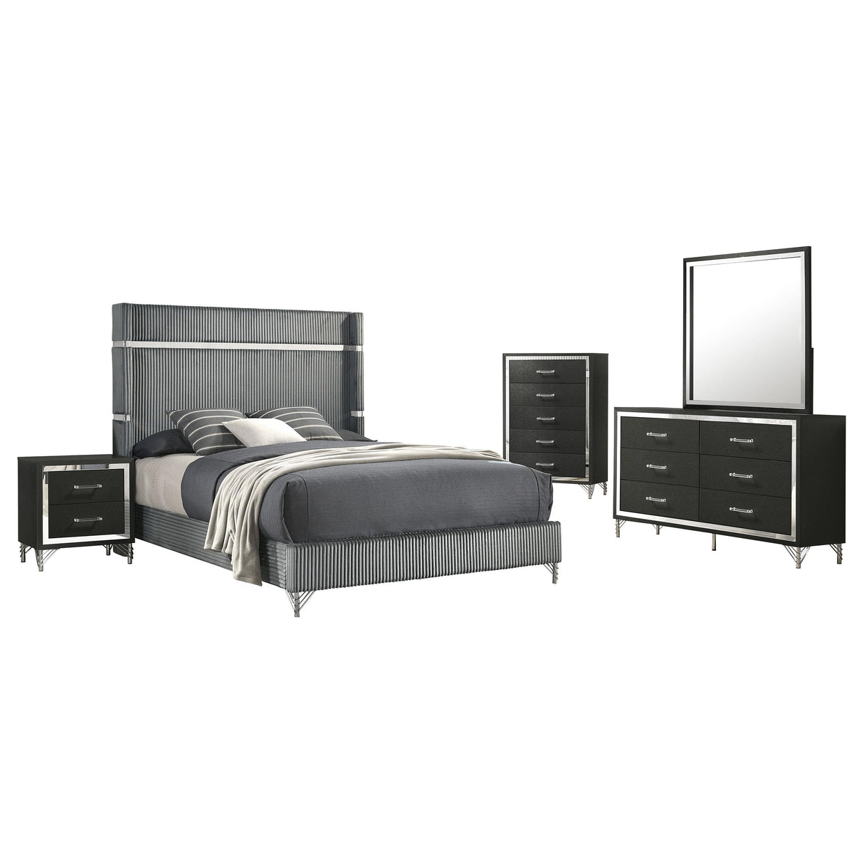 Lucia Gray and Black 5-Piece Eastern King Bedroom Set from Coaster - Luna Furniture