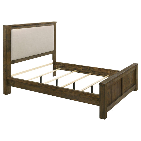 Doherty Rustic Brown Linen Upholstered Queen Panel Bed