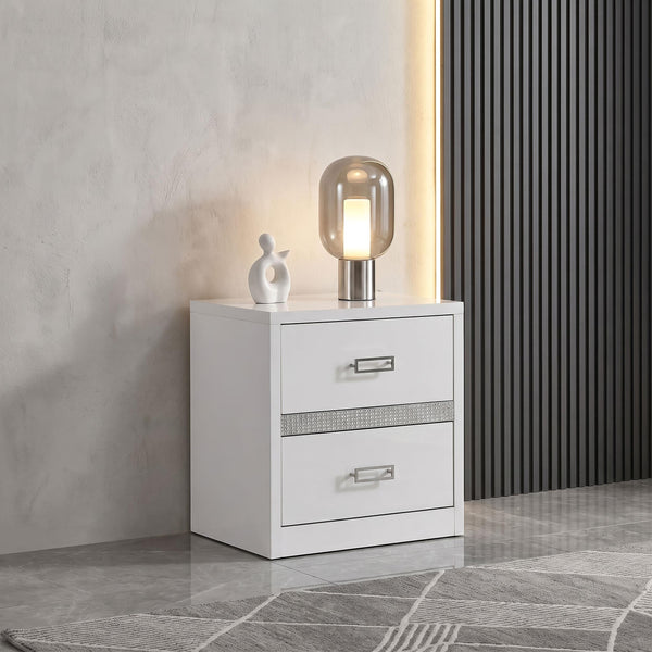 Viana White High Gloss 2-Drawer Nightstand
