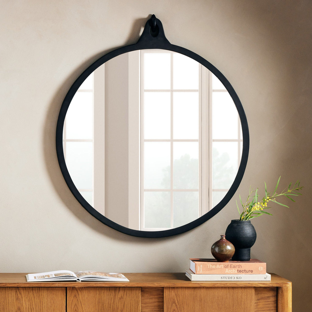 Hyde Round Mirror in Black Aluminum from Four Hands - Luna Furniture
