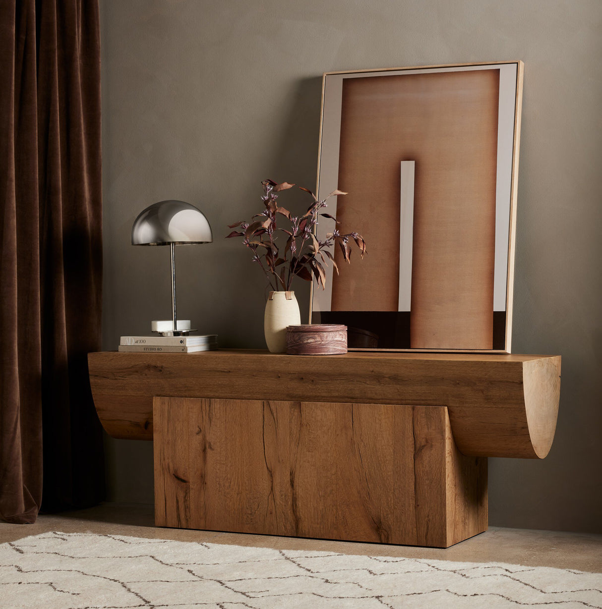 Elbert Console Table in Rustic Oak Veneer from Four Hands - Luna Furniture