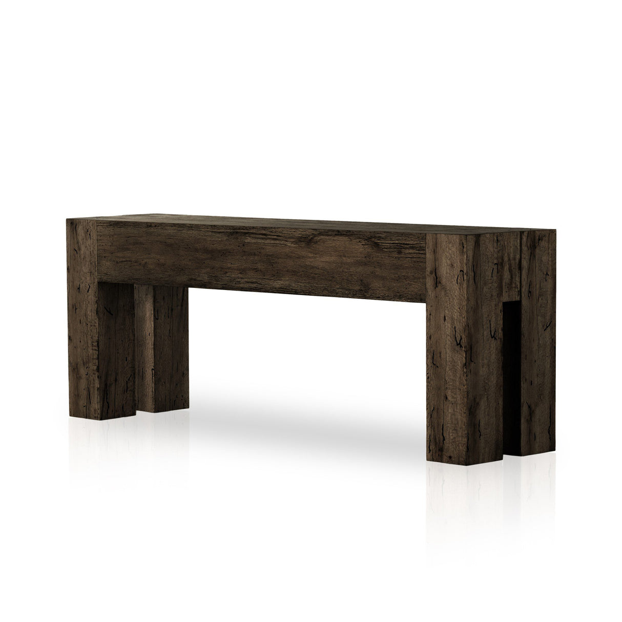 Abaso Console Table in Ebony Rustic Wormwood Oak from Four Hands - Luna Furniture