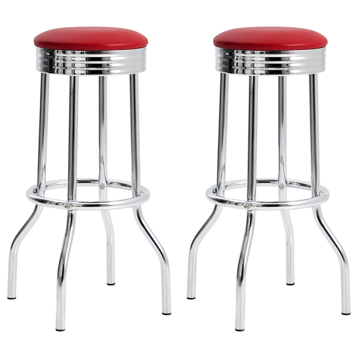 Hopkins Red and Chrome Upholstered Top Bar Stools, Set of 2 from Coaster - Luna Furniture