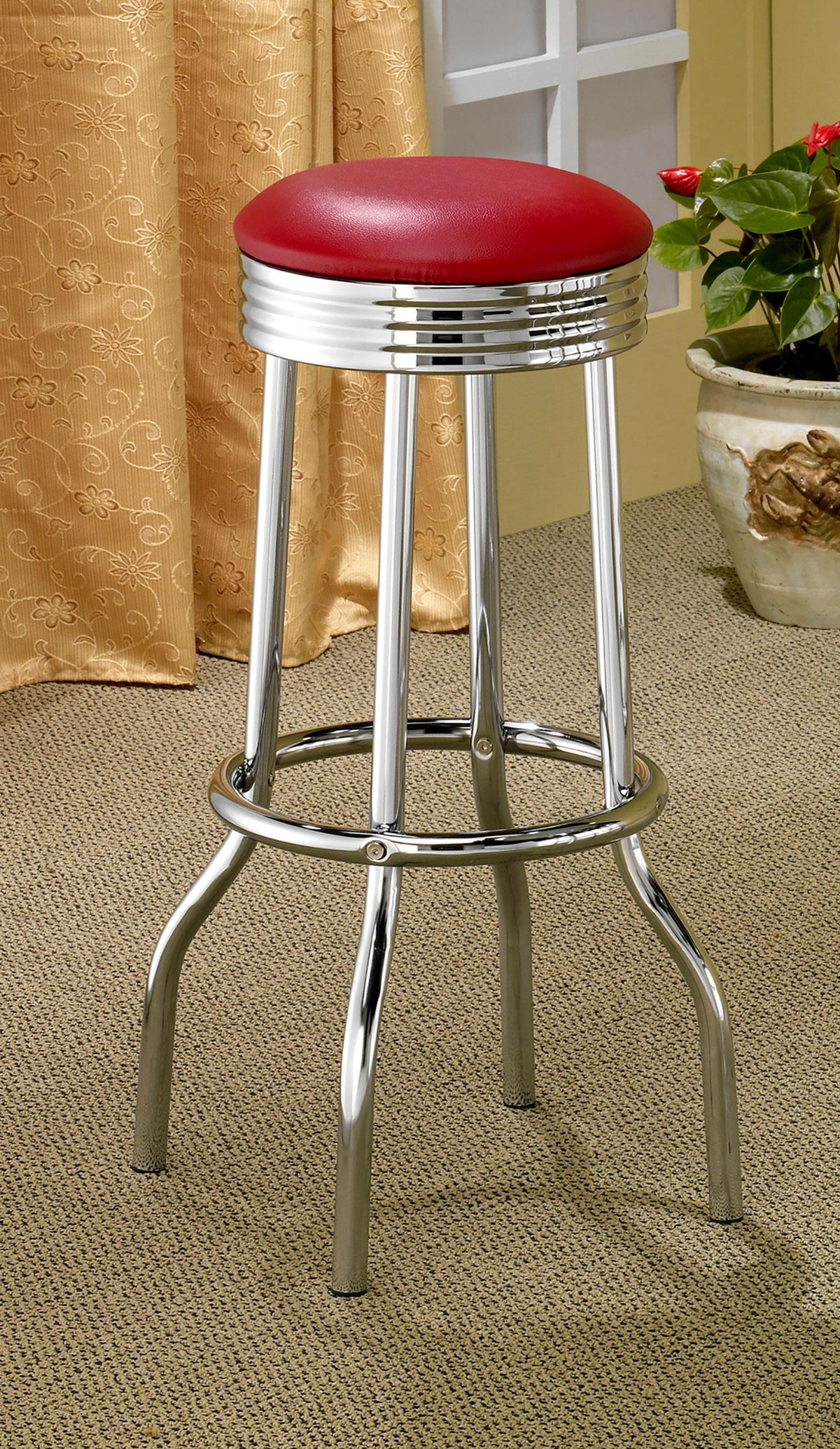 Hopkins Red and Chrome Upholstered Top Bar Stools, Set of 2 from Coaster - Luna Furniture