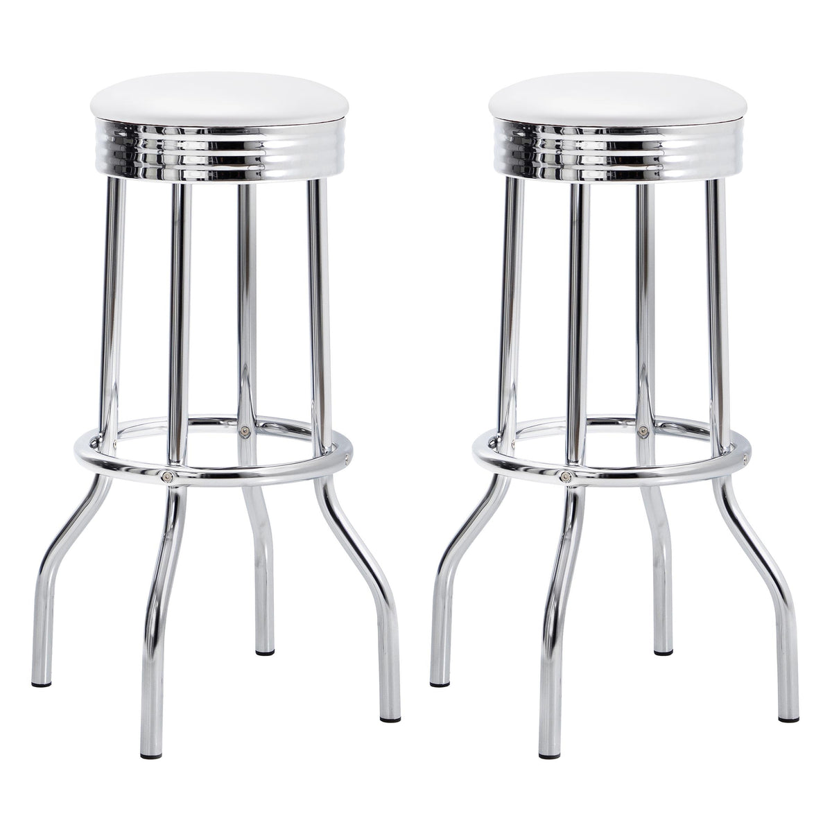 Theodore White and Chrome Upholstered Top Bar Stools, Set of 2 from Coaster - Luna Furniture