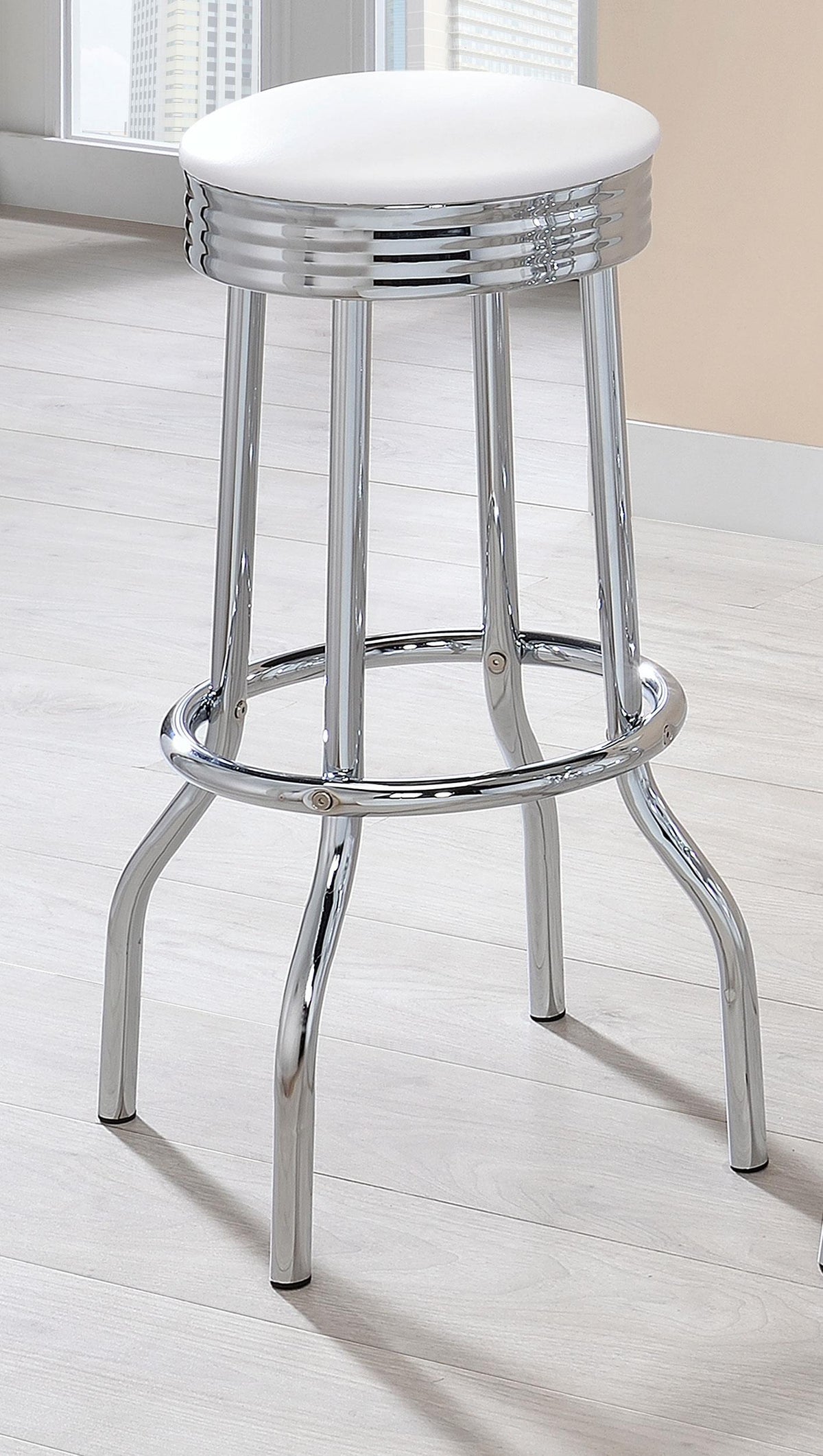 Theodore White and Chrome Upholstered Top Bar Stools, Set of 2 from Coaster - Luna Furniture