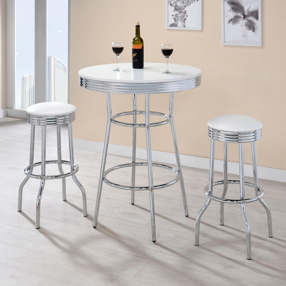 Theodore White and Chrome Upholstered Top Bar Stools, Set of 2 from Coaster - Luna Furniture