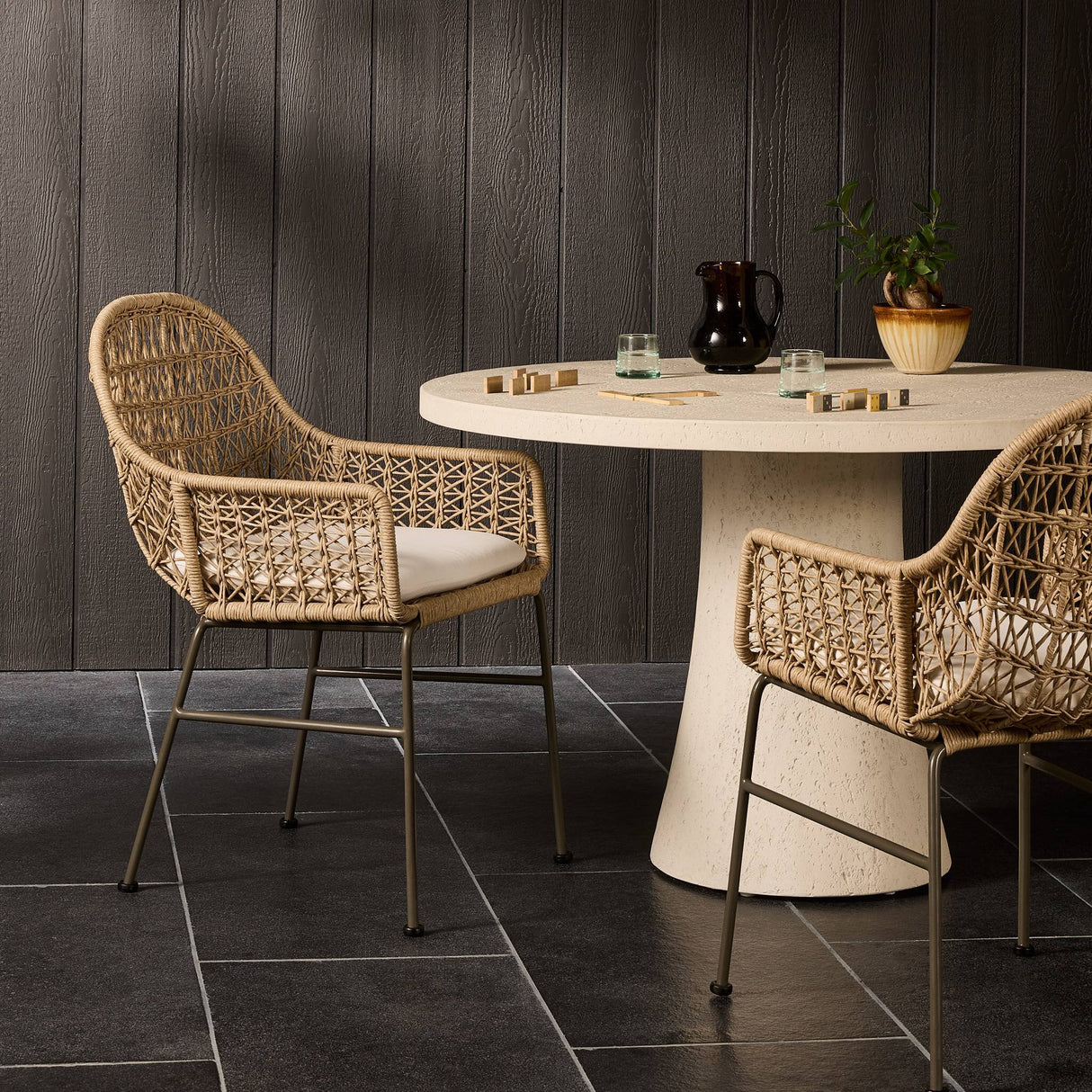 Bandera Outdoor Woven Dining Chair in Stinson White from Four Hands - Luna Furniture