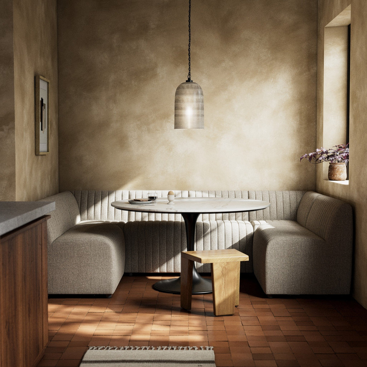 Augustine Dining Banquette, U Shape in Orly Natural from Four Hands - Luna Furniture