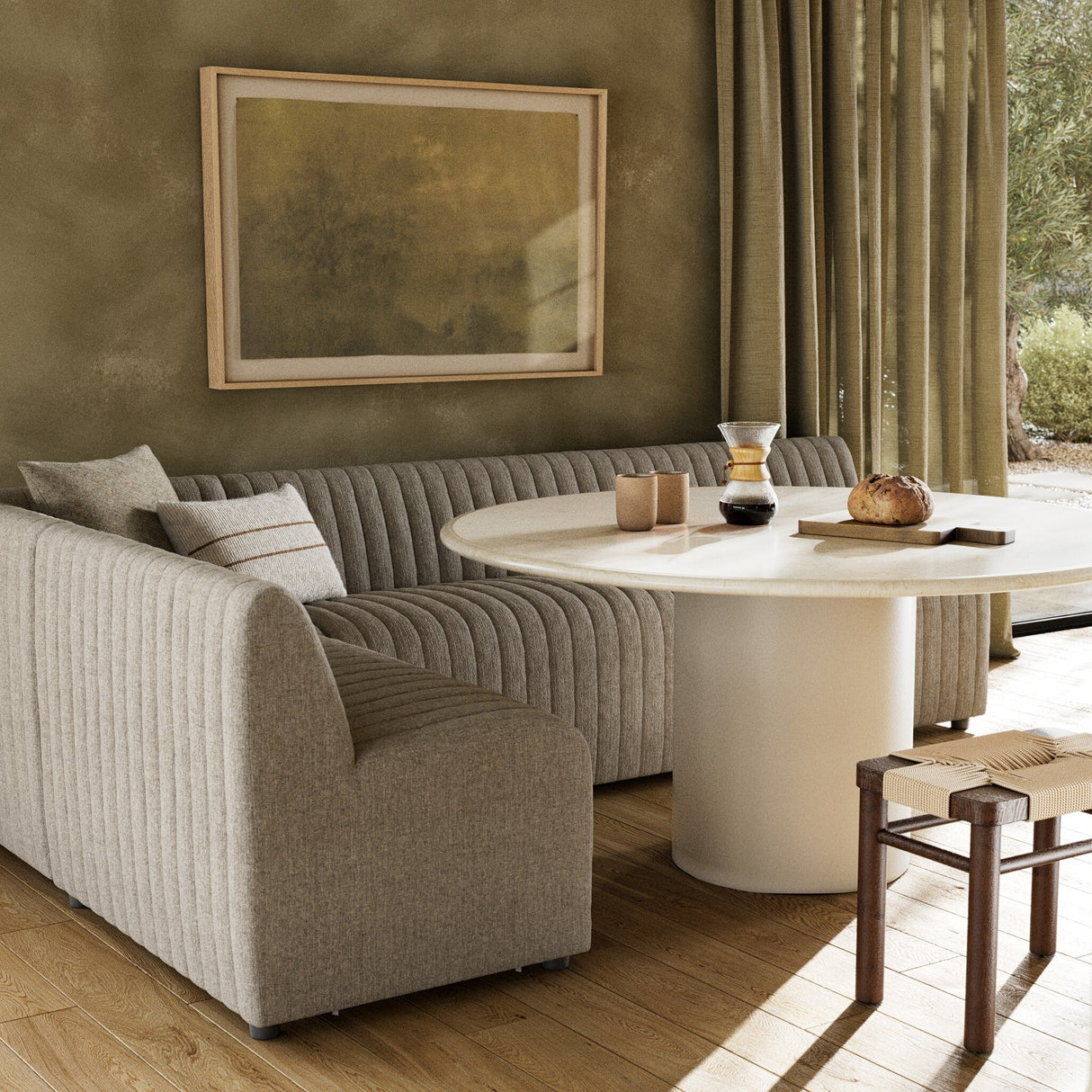 Augustine Dining Banquette, L-Shape in Orly Natural from Four Hands - Luna Furniture