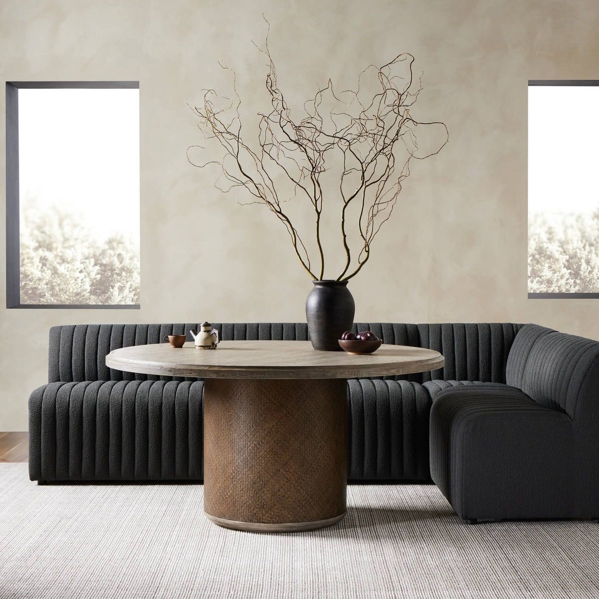 Augustine Dining Banquette, L-Shape in FIQA Boucle Charcoal from Four Hands - Luna Furniture