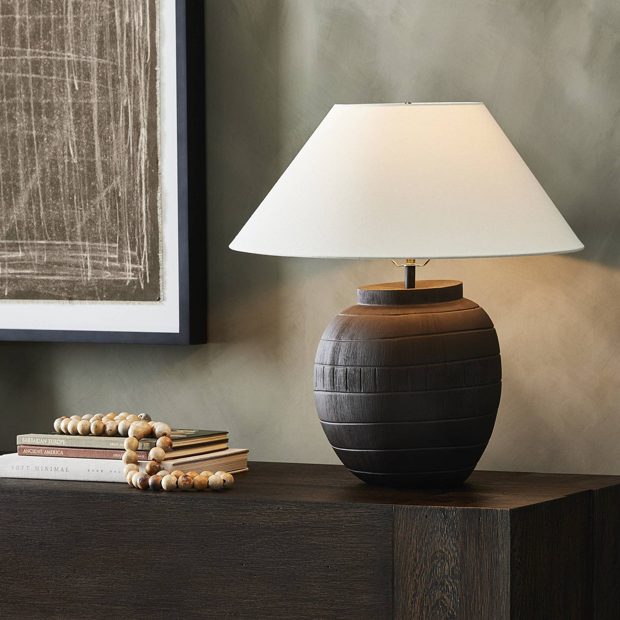 Muji Table Lamp in Textured Matte Black Porcelain Ceramic from Four Hands - Luna Furniture