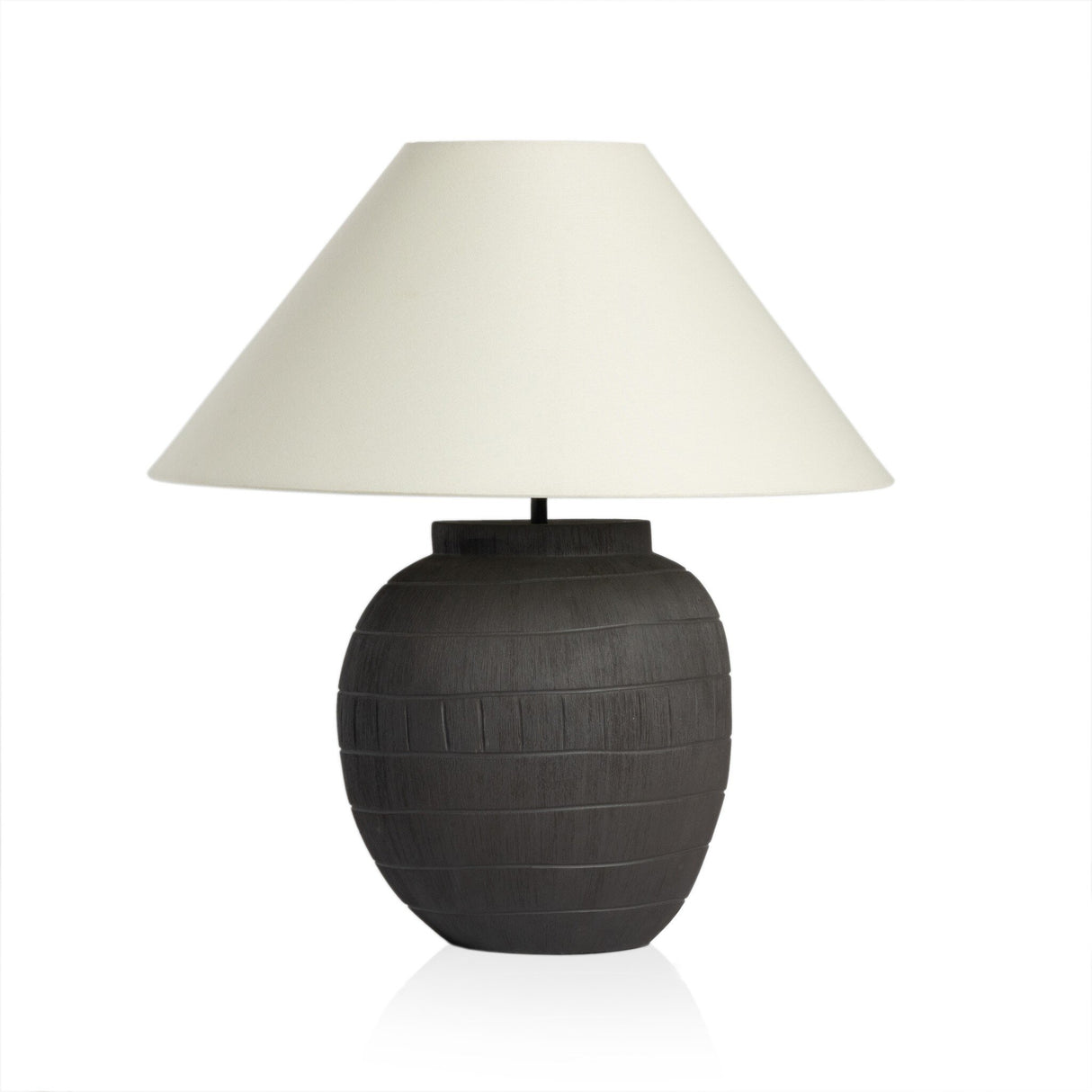 Muji Table Lamp in Textured Matte Black Porcelain Ceramic from Four Hands - Luna Furniture