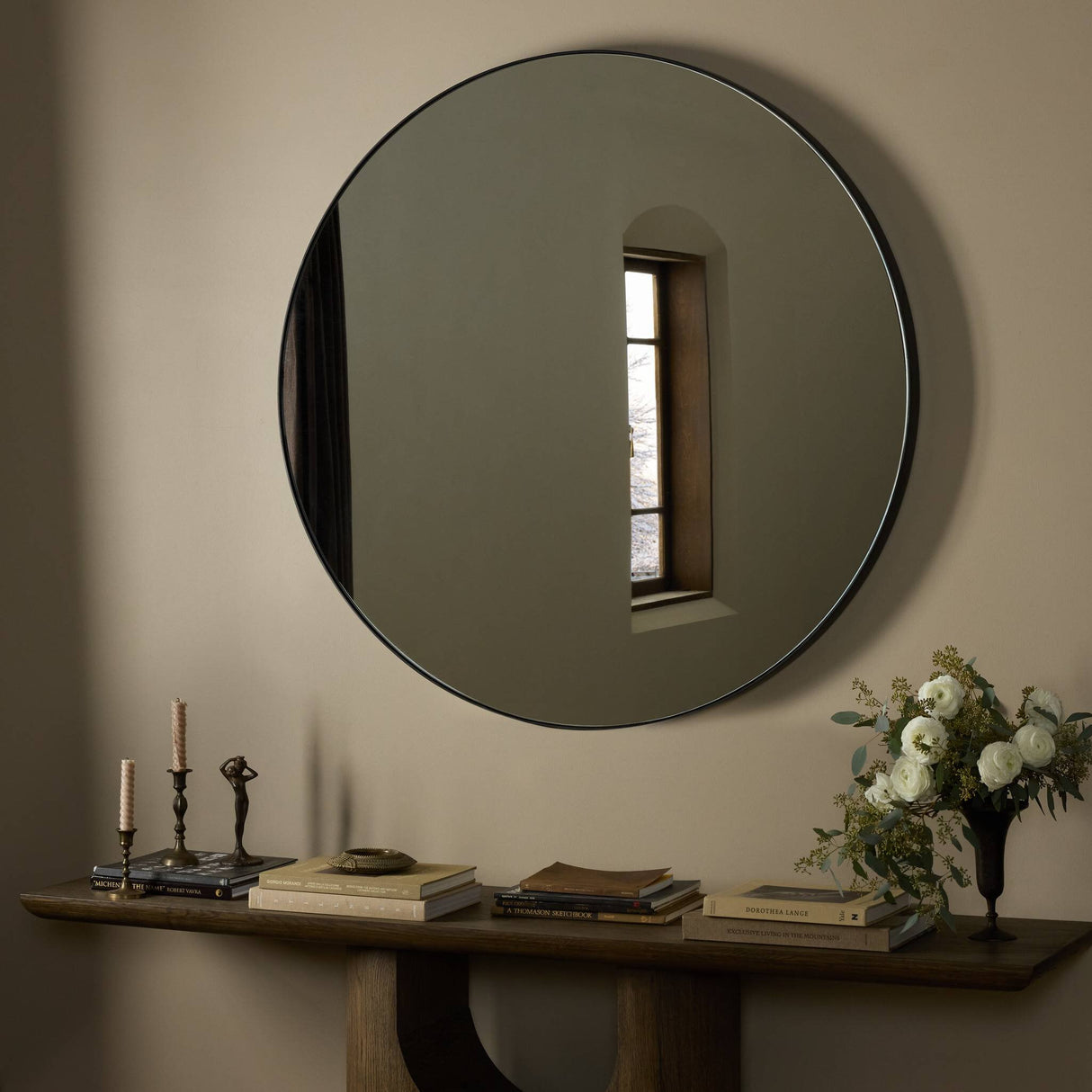 Georgina Round Mirror in Iron Matte Black from Four Hands - Luna Furniture