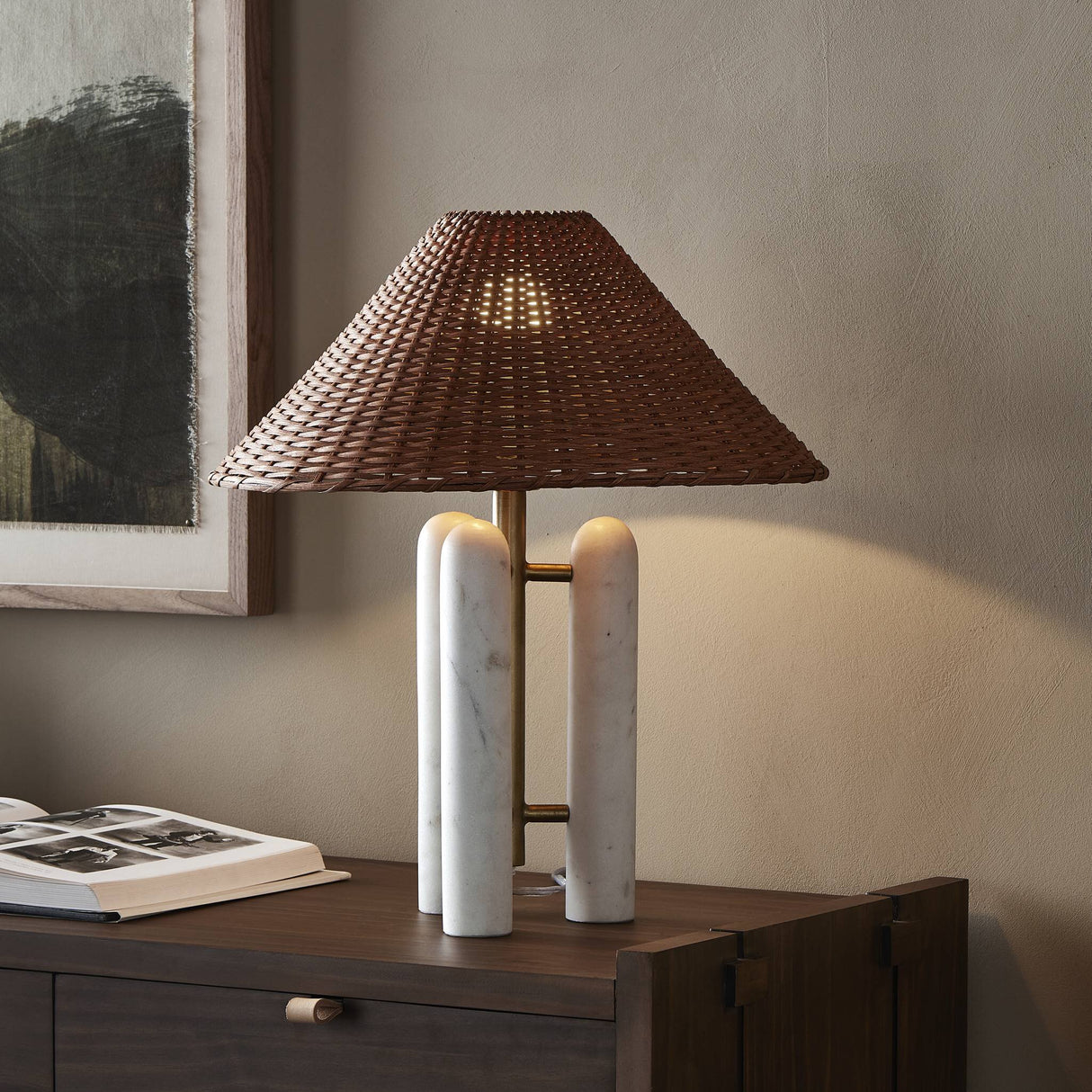 Medici Table Lamp in Charcoal and White Marble from Four Hands - Luna Furniture