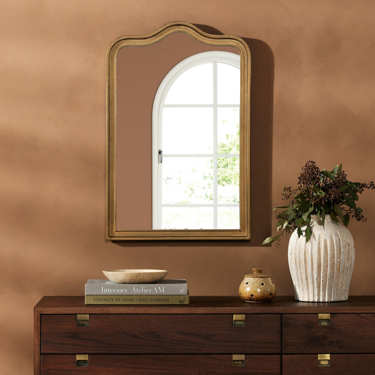 Effie Mirror in Raw Antique Brass Iron from Four Hands - Luna Furniture