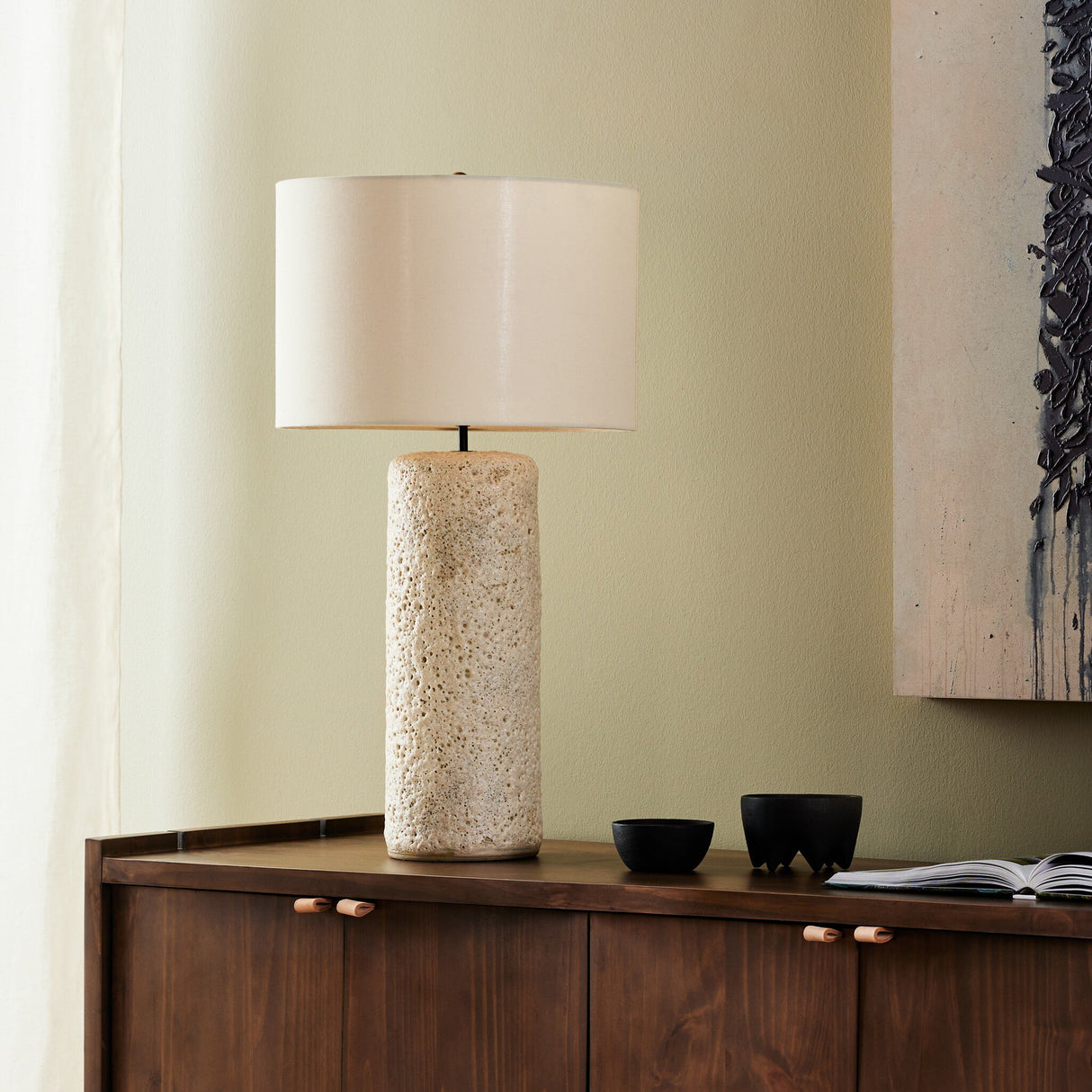 Ozer Table Lamp in Reactive White Glaze from Four Hands - Luna Furniture