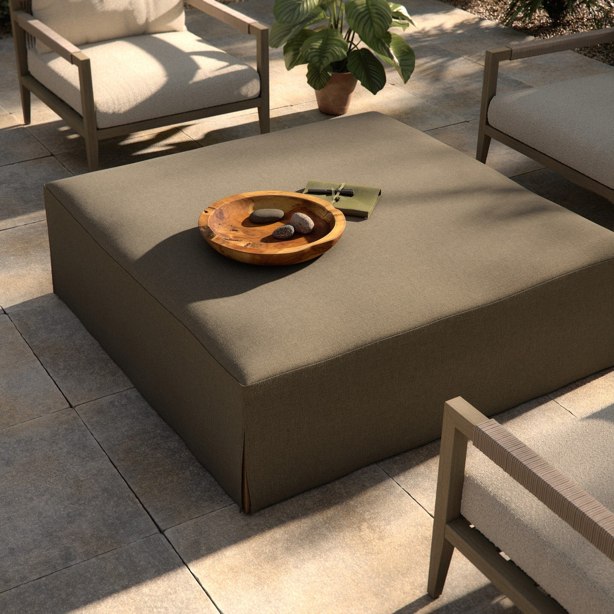 Laskin Outdoor Ottoman in Alessi Fawn from Four Hands - Luna Furniture