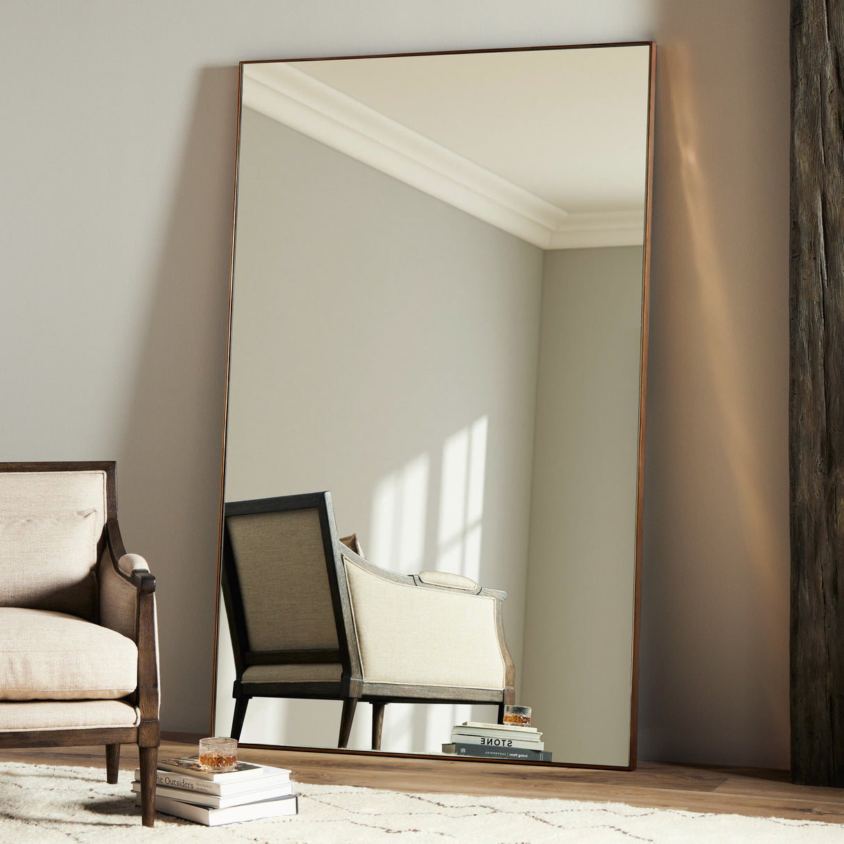 Georgina Rectangle Floor Mirror in Polished Brass from Four Hands - Luna Furniture
