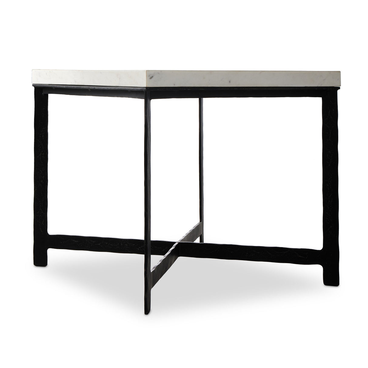 Hammered Iron End Table in White Marble from Four Hands - Luna Furniture