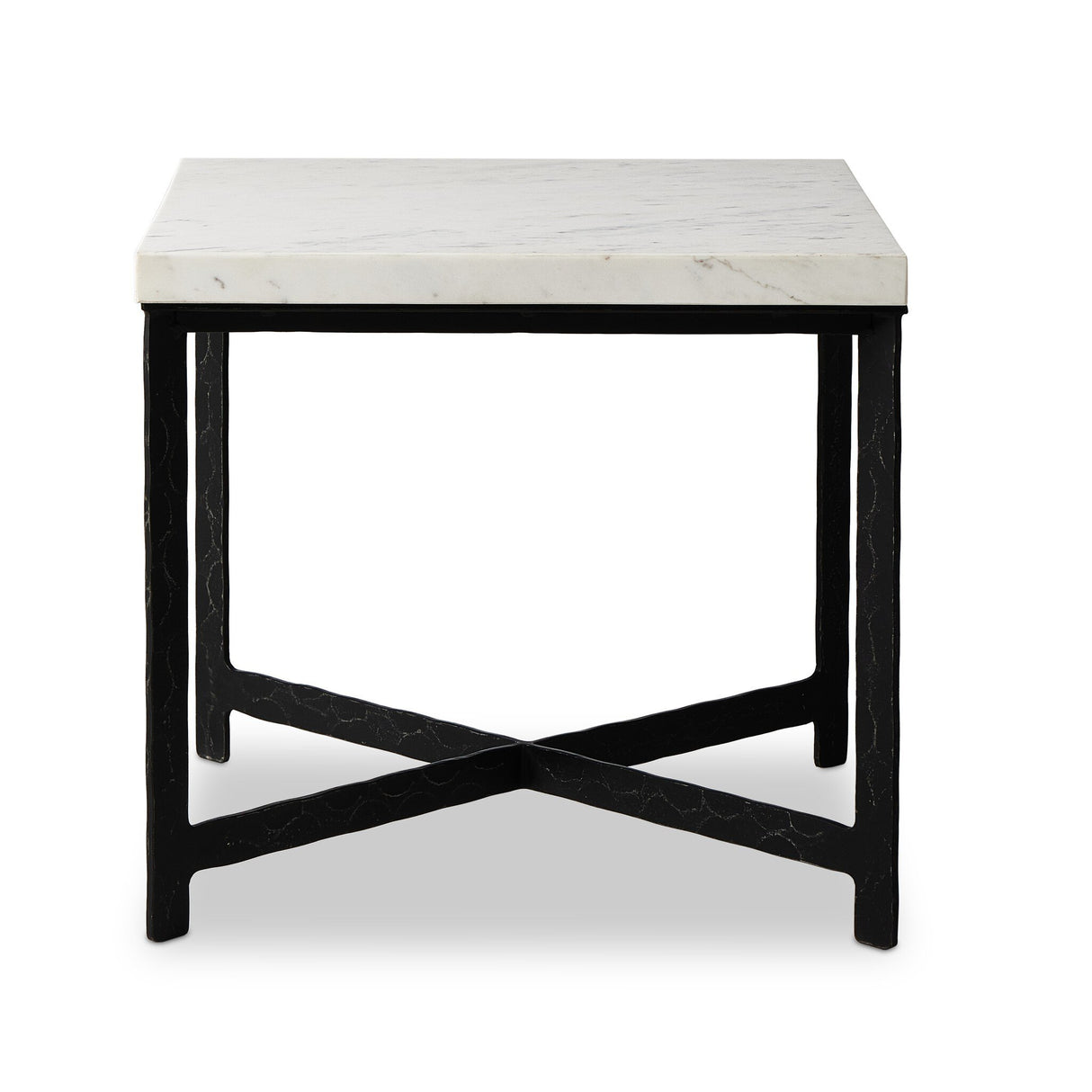 Hammered Iron End Table in White Marble from Four Hands - Luna Furniture