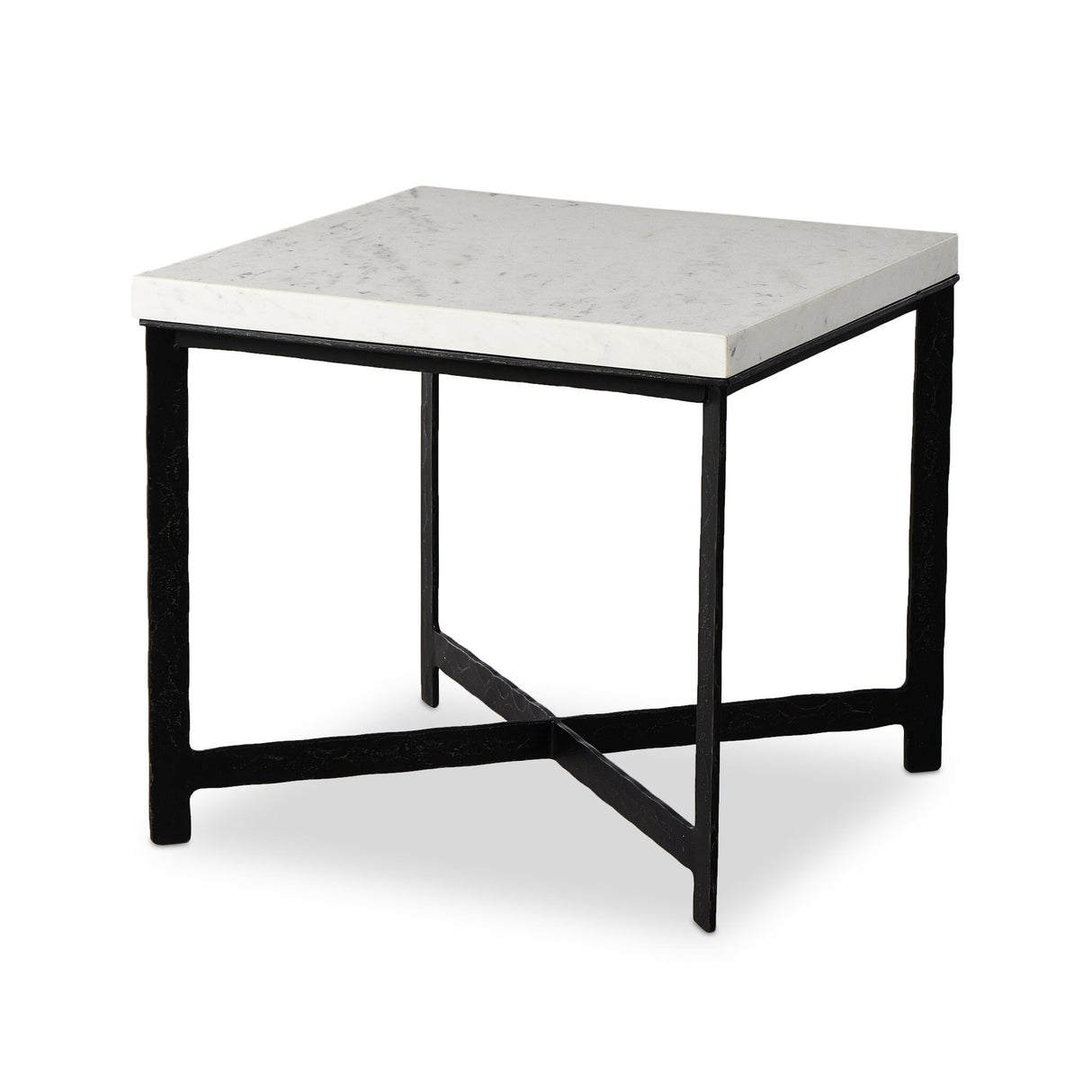 Hammered Iron End Table in White Marble from Four Hands - Luna Furniture